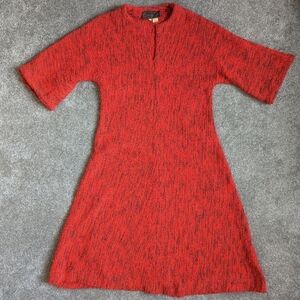 Vintage 1970s Au Terroir Quebec Hand Loomed Wool Blend Red Midi Dress Size Small